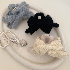 Pinces à cheveux élégantes en maille avec nœud gris, noir et blanc cassé pour l'automne hiver