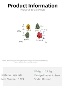 Detailed size chart of Christmas tree acetate hair claw clips with weight and height specs
