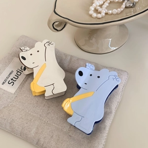 Pinces à cheveux en forme d'ours polaire blanc et bleu avec de petits sacs jaunes
