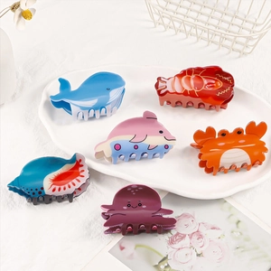 Cute Marine Animal PVC Hair Claw Clip Lobster Crab Dolphin Whale Octopus Shell Pattern Fashion Hair Accessories For Women