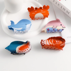 Cute acetate ocean animal hair claws featuring crab, whale, and lobster designs for women