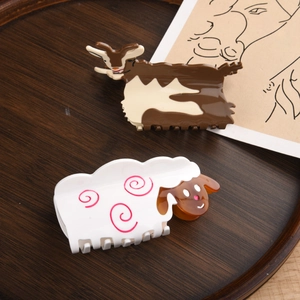 Cute Animal Acetate Hair Claw Clip Goat Sheep Shaped Handmade Shark Clip Elegant Hair Accessory For Women Hair Bun Decor