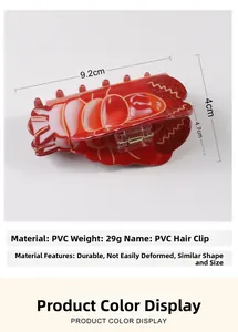 Detailed macro view showing the dimensions of the cute red lobster hair claw clip