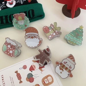 Glitzernde Weihnachts-Haarklammern aus Acryl mit Weihnachtsmann- und Elch-Motiven