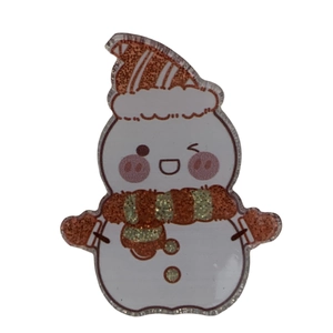 Niedliche Schneemann-Haarklammer aus Acryl mit orangefarbenem Glitzer und lächelndem Gesicht