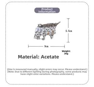 Detail showing acetate leopard hair claw dimensions: 9cm wide by 5.5cm high and 26g weight