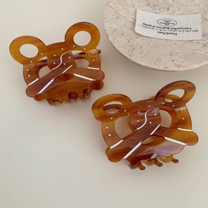 Retro amber acetate butterfly hair claw clips with white wave dots for women hair styling