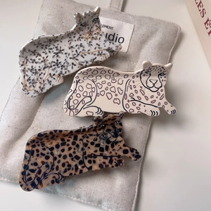 Pinza per Capelli a Forma di Animale Leopardo in Fibra di Acetato Presa Forte Pinza a Squalo Quotidiano Ufficio Festa Moda
