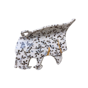 Abstract leopard head hair claw clip with white and brown acetate texture and gold metal hinge