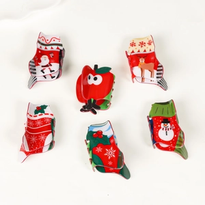 Lot de 6 pinces à cheveux de Noël festives avec motifs de fêtes et forme de pomme rouge