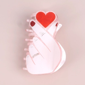Pince à Cheveux Créative en Acrylique Geste du Coeur avec Strass Coeur Rouge Accessoires de Mode pour Femmes Cadeau de Saint-Valentin