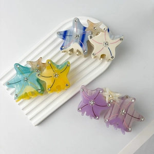 Starfish Shaped Acetate Hair Claw Clip With Rhinestones Ocean Theme Summer Beach Hair Accessories For Women Decorative Hairpin