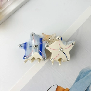 Starfish hair claw clips set in acetate with rhinestones and striped ocean design