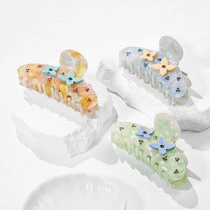 Pinza per Capelli in Acetato Vintage per Donna Elegante con Motivo Marmorizzato e Fiore di Strass Fermaglio per Capelli Accessori