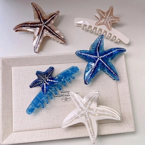 Ocean Series Starfish Acetate Hair Claw Clip Elegant Marble Pattern Shark Clip For Women Beach Fashion Hair Accessories