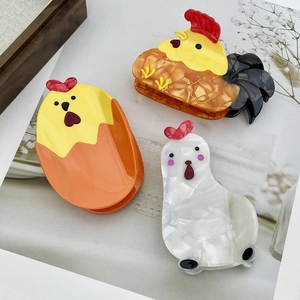 Pinces à cheveux mignonnes en forme de poulet en acétate avec motifs de dessins animés