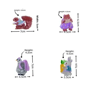 Detailed dimensions of squirrel, bear, penguin, and rabbit acrylic hair claw clips