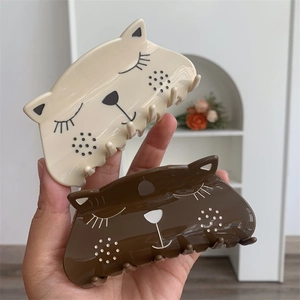 Acetate Cat Shape Hair Claw Large Cartoon Animal Shark Clip For Women Cute Non-Slip Hair Crab Daily Styling Accessory