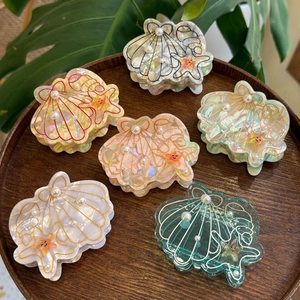 Acetate Ocean Series Shell Starfish Hair Claw Clip With Artificial Pearls Decorative Conch Hairpin For Women Beach Vacation Accessory
