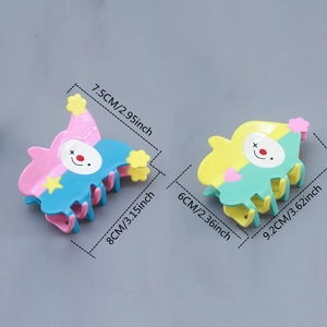 Whimsical clown acetate hair claw clips in colorful patchwork designs for thick hair