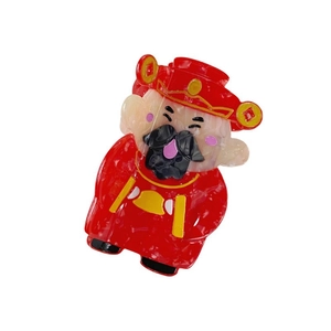 Cute Caishen acetate hair claw clip with sycee design for New Year festive styling