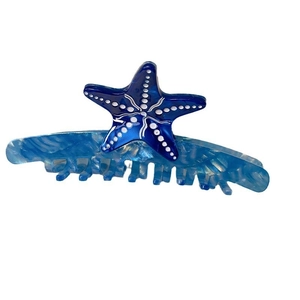 Blue ocean-themed starfish hair claw clip with marble texture acetate for women