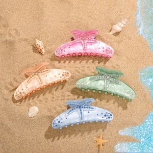 Large Starfish Hair Claw Clip For Women Acrylic Rhinestone Sea Creature Ocean Style Summer Beach Hair Accessory