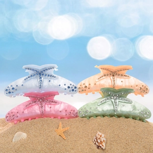 Starfish shaped hair claw clips set in pearl white and pastel colors for women