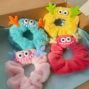 Chouchou en Peluche de Monstre de Dessin Animé Mignon Attache de Cheveux en Fausse Fourrure Douce pour Femmes Filles