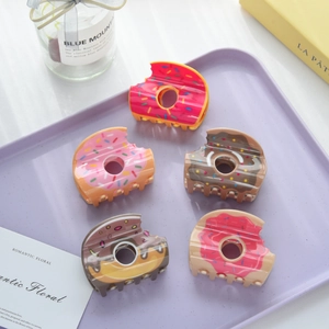 Pince à Cheveux en Forme de Donut Imprimé Alimentaire Vermicelles Colorés Design Mordu pour Filles Accessoires Cheveux Mode
