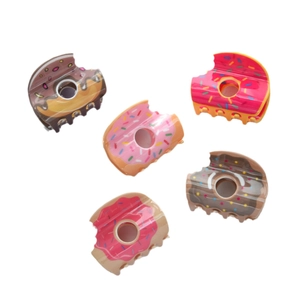 Lot de 5 pinces à cheveux donuts mignonnes avec imprimé glaçage et ressort en métal