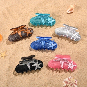 Pince à Cheveux Étoile de Mer à la Mode pour Femmes Paillettes Acrylique Strass Grande Pince à Cheveux Accessoires de Vacances