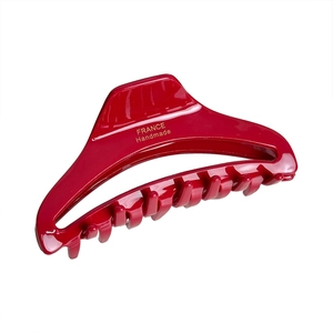 Pince à cheveux rouge brillante en acétate avec inscription France Handmade dorée