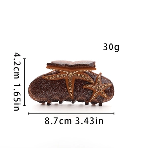 Pince à cheveux marron pailletée avec étoiles de mer en strass, longueur 8,7 cm