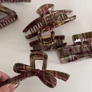 Christmas red and green plaid hair claw clips set in various shapes on white background