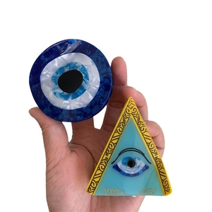 Exotic evil eye acetate hair claw clips in round and triangular geometric shapes
