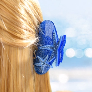 Pince à cheveux étoile de mer bleue avec paillettes et strass pour coiffure élégante