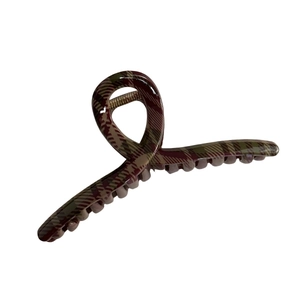 Elegant vintage plaid hair claw clip with brown and green checkered pattern for women