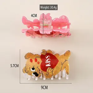 Ensemble pince à cheveux vague rose et pince ours jaune en acétate de haute qualité