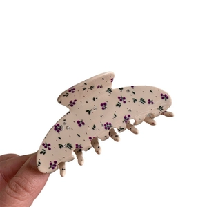 Floral acetic acid hair claw clip with purple flowers and diamonds for women