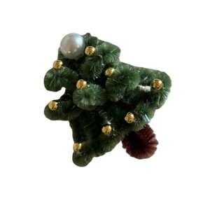 Pince à cheveux sapin de Noël faite main avec perles dorées et décor de perle