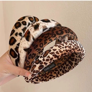 Handmade leopard print velvet padded headbands in various colors for high cranium style