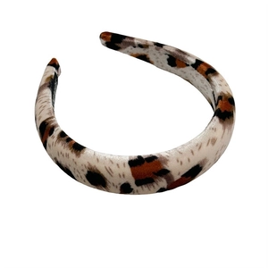 Leopard print wide padded headband with soft velvet texture for women's hair styling