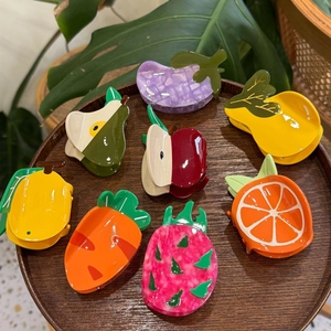 Creative Acetate Fruit Vegetable Shape Hair Claw Clip Handmade Glossy Fruit Series Shark Clip Ponytail Hair Accessories For Women