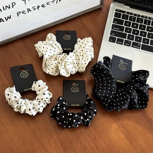 Chouchous Élégants En Tissu À Pois Pour Femmes Élastiques À Cheveux Plissés À La Mode Grands Petits Bandeaux À Cheveux Accessoires Cheveux Chic