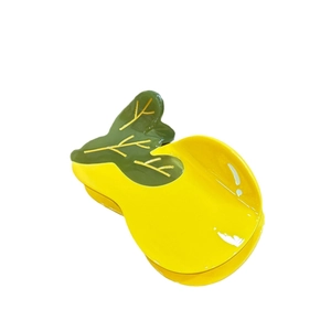 Pear shaped fruit acetate hair claw clip in yellow and green with gold leaf details