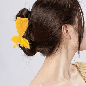 Elegant yellow acetate mermaid tail hair claw clip for women stylish hair accessory