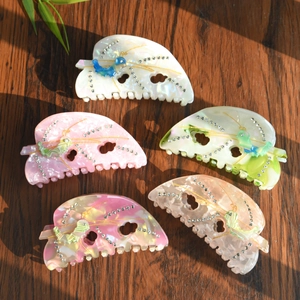 Acetate Rhinestone Leaf Hair Claw Clip Marble Texture Caterpillar Shark Clip Elegant Fashion Hair Accessories For Women