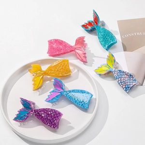 Set of 6 colorful mermaid tail acetate hair claws with fine fish scale texture