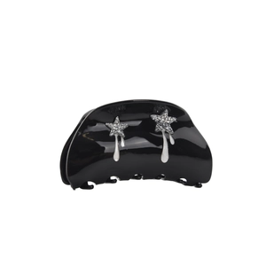 Elegant black acetate hair claw clip with sparkling silver star accents for women